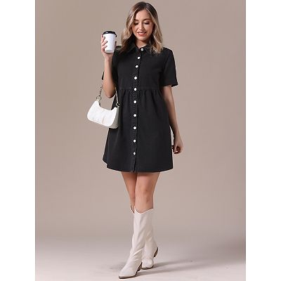 black denim babydoll dress Denim Babydoll Shirtdress in Washed Black