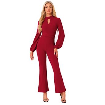 Dressy Jumpsuits for Women's Long Sleeve High Waist Elegant Party Bell Bottom Pants Jumpsuit