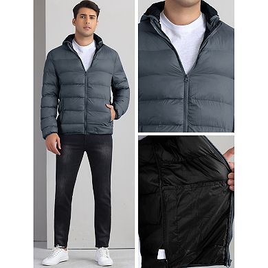 Outdoor Coat for Men's Winter Puffer Down Packable Full-Zip Padding Detachable Padded Hood Jacket