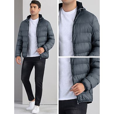 Outdoor Coat for Men's Winter Puffer Down Packable Full-Zip Padding Detachable Padded Hood Jacket