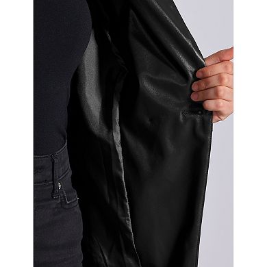 Women's Notched Lapel Faux Leather Blazer Double Breasted PU Work Formal Jackets