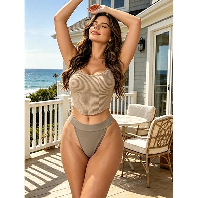 Women's High Waist T-back Thongs Hi-Cut Elasticity Tangas Underwear
