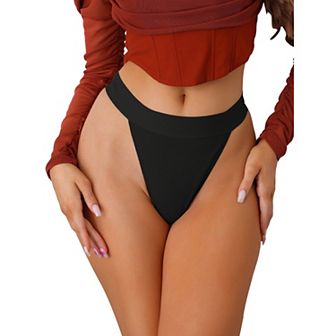 Women's High Waist T-back Thongs Hi-Cut Elasticity Tangas Underwear