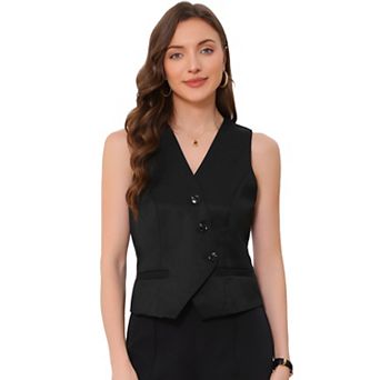 Vest Waistcoat for Women's Dressy Casual V-Neck Button-Down Sleeveless Cropped Top Vest