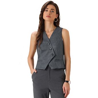 Vest Waistcoat for Women's Dressy Casual V-Neck Button-Down Sleeveless Cropped Top Vest