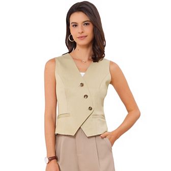 Vest Waistcoat for Women's Dressy Casual V-Neck Button-Down Sleeveless Cropped Top Vest