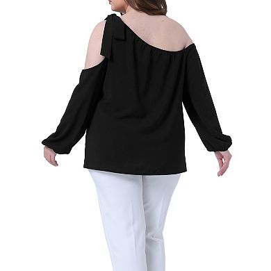 Plus Size Tops For Women Cold Shoulder Tie Long Sleeve Blouses Casual T-Shirt Tee Tops