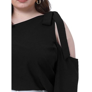 Plus Size Tops For Women Cold Shoulder Tie Long Sleeve Blouses Casual T-Shirt Tee Tops