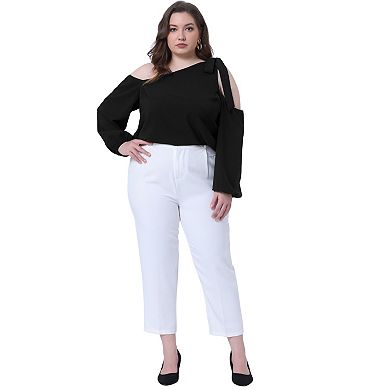 Plus Size Tops For Women Cold Shoulder Tie Long Sleeve Blouses Casual T-Shirt Tee Tops