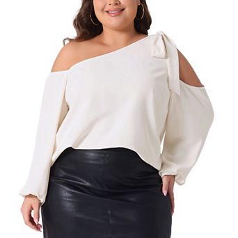 Plus Size Tops For Women Cold Shoulder Tie Long Sleeve Blouses Casual T-Shirt Tee Tops