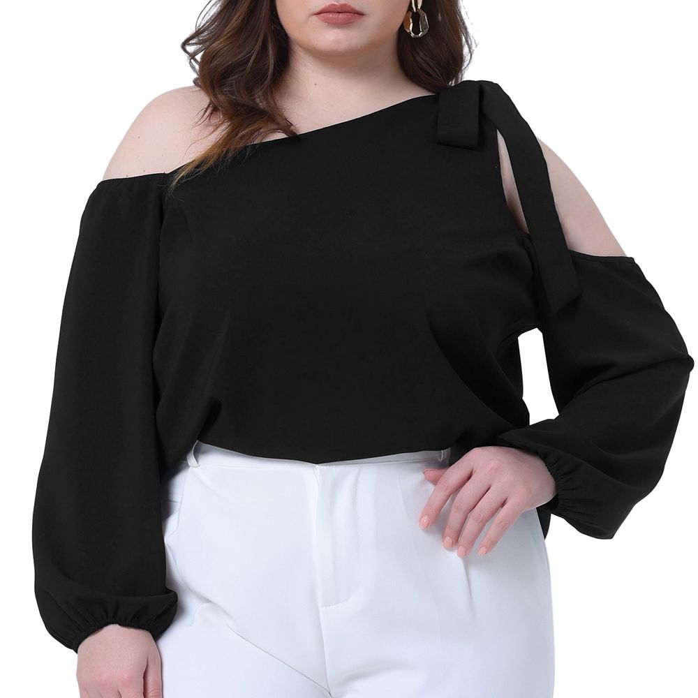 Plus Size Tops For Women Cold Shoulder Tie Long Sleeve Blouses