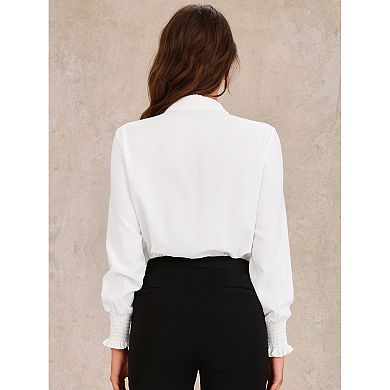 Long Sleeves Leotard Shirt for Women's Collared Business Dressy Bodysuit Top
