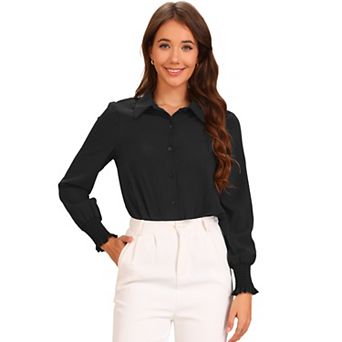 Long Sleeves Leotard Shirt for Women's Collared Business Dressy Bodysuit Top