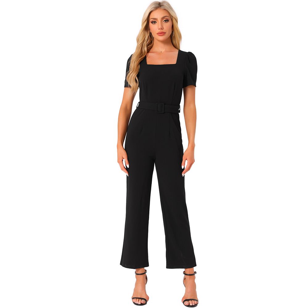 Work Jumpsuits for Women's Elegant Square Neck Puffy Short Sleeve Loose ...