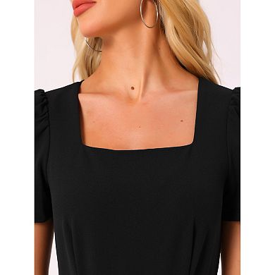 Work Jumpsuits for Women's Elegant Square Neck Puffy Short Sleeve Loose Wide Leg Romper