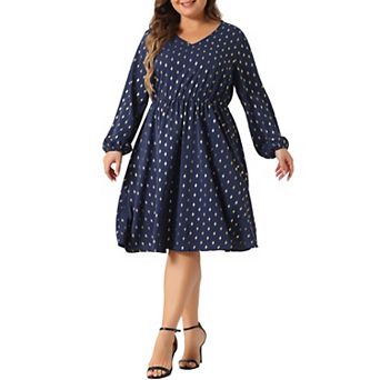 Plus Size Dress For Women V Neck Long Sleeve with Pocket Gilding Metallic Party Club Dresses