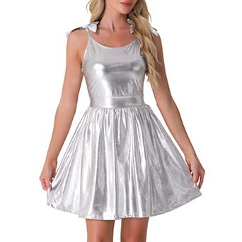 Spaghetti Straps Dress for Women's Metallic A-Line Sleeveless Party Club Mini Dresses