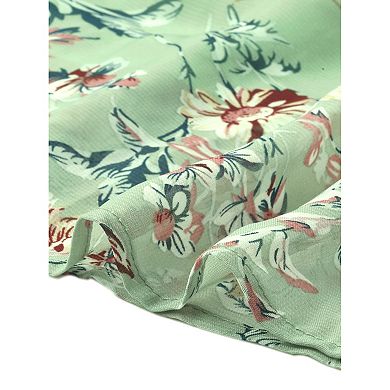 Floral Mock Neck Dress for Women's Long Sleeve Elastic Waist Flowy Chiffon Midi Dresses