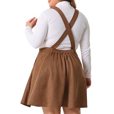 Plus Size Pinafore Overall Dress for Women Adjustable Strap Vintage Faux Suede Dresses with Pockets