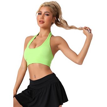 Women's Halter Backless Ribbed Workout Bras Solid Fitness Underwear