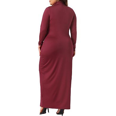Plus Size Women's Basic Maxi Dresses Turtleneck Long Sleeve Bodycon Party Long Pencil Dress