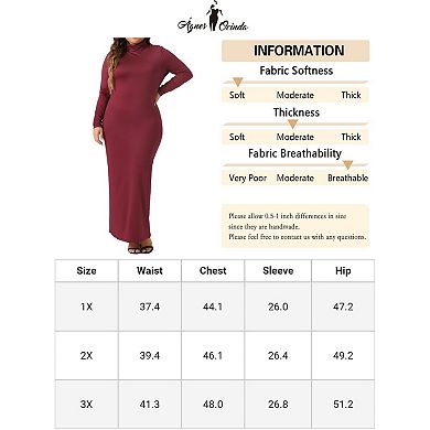 Plus Size Women's Basic Maxi Dresses Turtleneck Long Sleeve Bodycon Party Long Pencil Dress