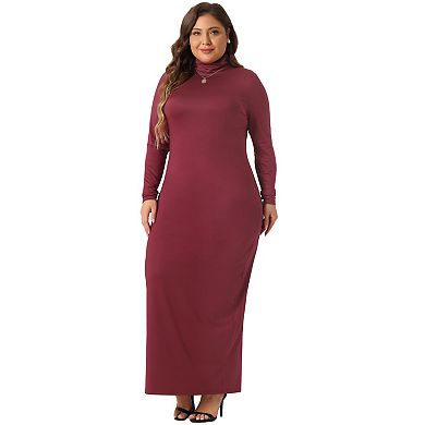 Plus Size Women's Basic Maxi Dresses Turtleneck Long Sleeve Bodycon Party Long Pencil Dress