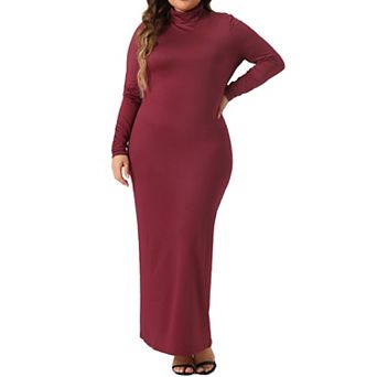 Plus Size Women's Basic Maxi Dresses Turtleneck Long Sleeve Bodycon Party Long Pencil Dress
