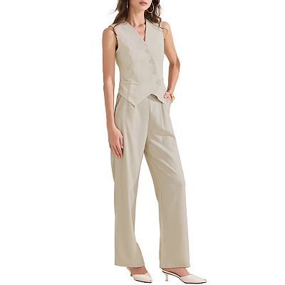 Women's Piece Outfit Sleeveless Blazer Suit Vest Waistcoat Wide