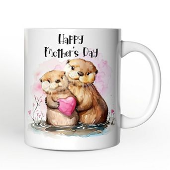 Cute Otters Mother’s Day Themed Mug, Art Animal Mom and Daughter Gift