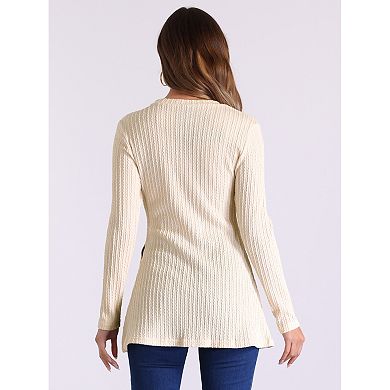 Fall Casual Long Sleeve T Shirt for Women's Split Hem Crewneck Textured Tunic Top