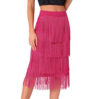 Women's High Waist Bodycon Tiered Pencil Midi Tassel Fringe Skirts