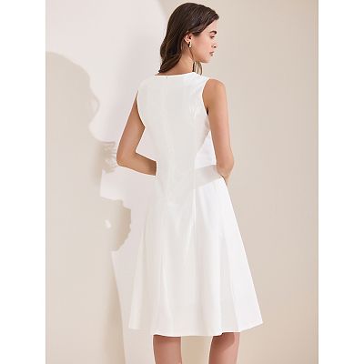 Women's Casual Summer Tank Dress Crewneck Sleeveless A-Line Midi Dresses  with Pockets
