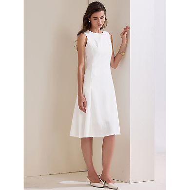 Women's Casual Summer Tank Dress Crewneck Sleeveless A-Line Midi Dresses with Pockets
