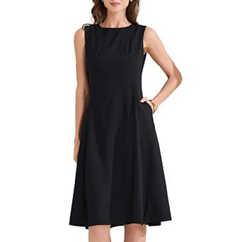 Women's Casual Summer Tank Dress Crewneck Sleeveless A-Line Midi Dresses with Pockets