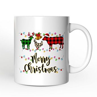Farm Animal Buffalo Plaid Christmas Mug, Farmhouse Gift