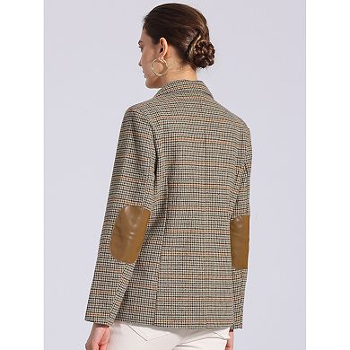Women's Plaid Notched Lapel Button Front Work Formal Blazer Jacket