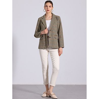 Women's Plaid Notched Lapel Button Front Work Formal Blazer Jacket