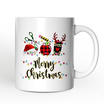 Merry Christmas Plaid Teacher Mug, School Professional Gift
