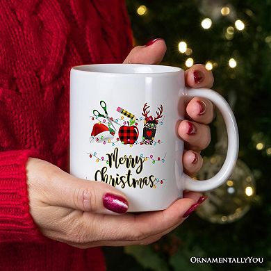Merry Christmas Plaid Teacher Mug, School Professional Gift