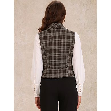 Plaid Vest for Women's Shawl Collar Button Down V Neck Sleeveless Vintage Waistcoat