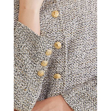 Women's Tweed Blazer Stand Collar Long Sleeve Cropped Blazer Jacket