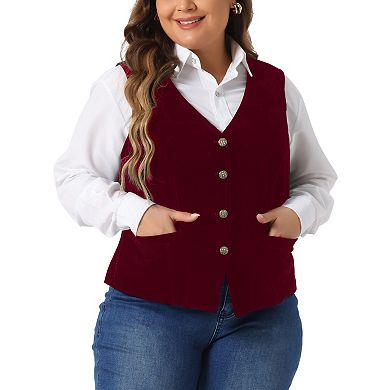 Plus Size Vests for Women Waistcoat Steampunk Velvet Sleeveless Button Down V Neck Suit Vests