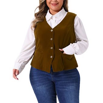 Plus Size Vests for Women Waistcoat Steampunk Velvet Sleeveless Button Down V Neck Suit Vests