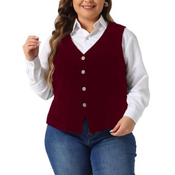 Plus Size Vests for Women Waistcoat Steampunk Velvet Sleeveless Button Down V Neck Suit Vests