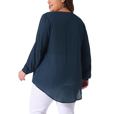 Plus Size Blouses for Women Long Sleeve V Neck Irregular Hem Layer Casual Tunics Tops Tee Shirts