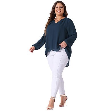 Plus Size Blouses for Women Long Sleeve V Neck Irregular Hem Layer Casual Tunics Tops Tee Shirts