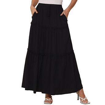 Boho Maxi Skirt for Women's Elastic High Waist Tiered A-Line Long Skirts