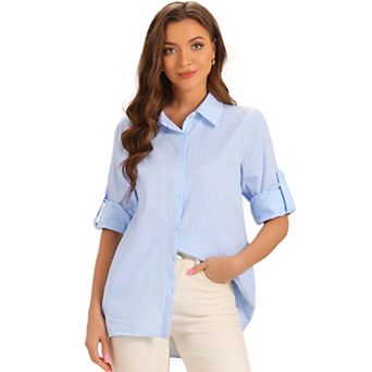 Women's Collar Office Top Long Sleeve Button Down Cotton Work Shirt