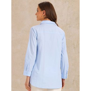 Women's Collar Office Top Long Sleeve Button Down Cotton Work Shirt